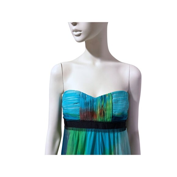 Y2K BCBG Silk Strapless Gown 4 Watercolor Color Block ASO Alicia Keys 2009 - Picture 4 of 11